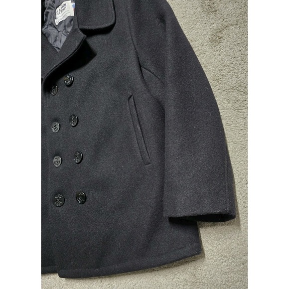Schott U.S. 740N Pea Jacket Mens 46 Black Wool Navy Peacoat Made USA Winter Coat - Picture 6 of 16